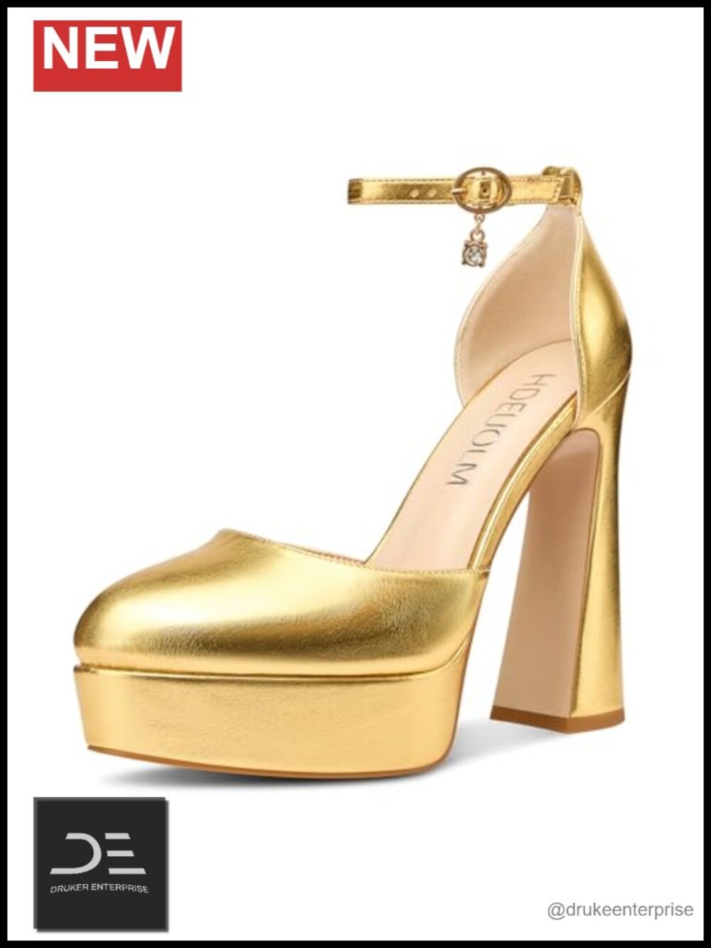 Chunky Block High Platform Heels Ankle Strap Round Toe Pumps Party 5.3 Inch